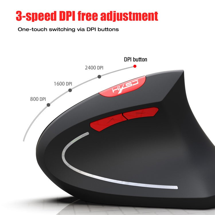 HXSJ T29 Bluetooth Wireless Vertical Ergonomic Optical Mouse Adjustable DPI Laptop Mice - Black