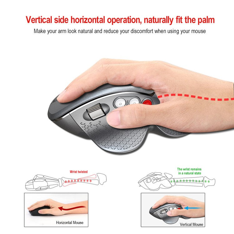 HXSJ T32 2.4G Wireless Ergonomic Vertical Optical Gaming Mouse Adjustable DPI Computer Mice - Grey