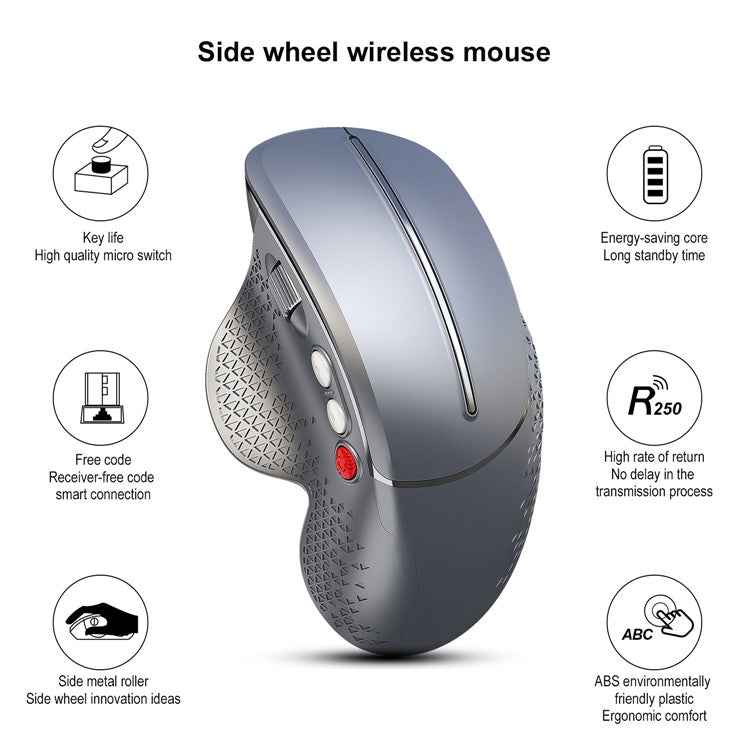 HXSJ T32 2.4G Wireless Ergonomic Vertical Optical Gaming Mouse Adjustable DPI Computer Mice - Grey