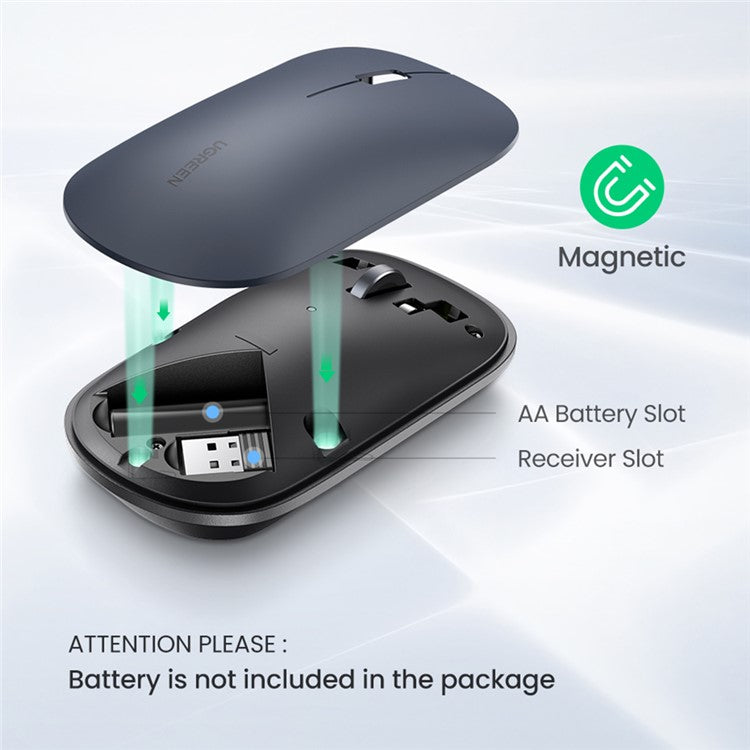 UGREEN MU001 2.4GHz Wireless Mute Mouse with 4000 DPI for PC Laptop Computer - Grey