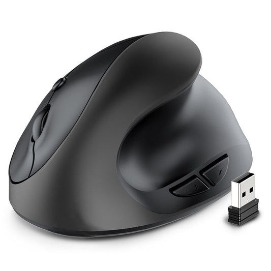 E11 2.4G Wireless Mouse Portable Vertical Ergonomic Mouse with 6 Keys/3 Adjustable DPI (Dry Battery Version) - Black