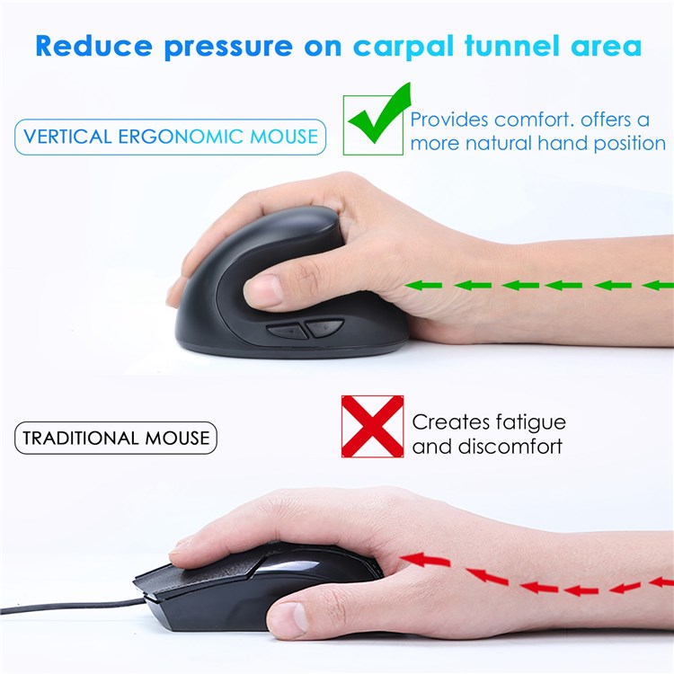 E11 2.4G Wireless Mouse Portable Vertical Ergonomic Mouse with 6 Keys/3 Adjustable DPI (Dry Battery Version) - Black