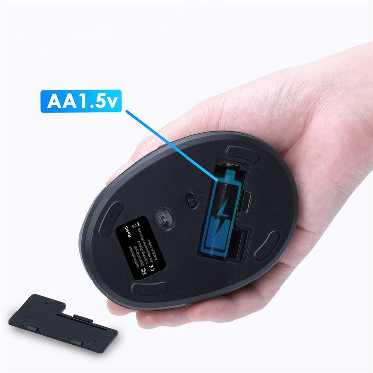 E11 2.4G Wireless Mouse Portable Vertical Ergonomic Mouse with 6 Keys/3 Adjustable DPI (Dry Battery Version) - Silver