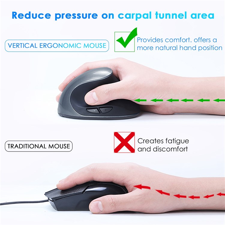 E11 2.4G Wireless Mouse Portable Vertical Ergonomic Mouse with 6 Keys/3 Adjustable DPI (Dry Battery Version) - Silver