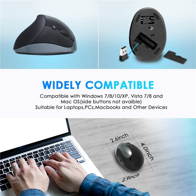 E11 2.4G Wireless Mouse Portable Vertical Ergonomic Mouse with 6 Keys/3 Adjustable DPI (Dry Battery Version) - Silver