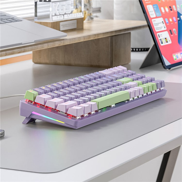 ZIYOULANG K65 78 Keys Hot Swappable Mechanical Keyboard RGB Light USB Wired Keyboard - Purple+Blue Switch
