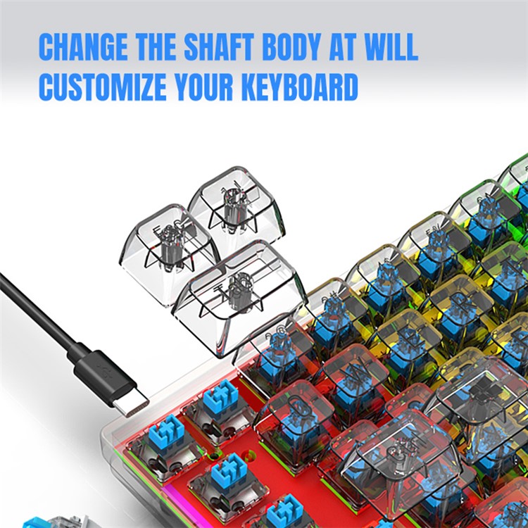 Y-FRUITFUL K60 68 Keys Type-C Wired Mechanical Keyboard RGB Light Transparent Keycaps Gaming Keyboard - Transparent Black+Blue Switch