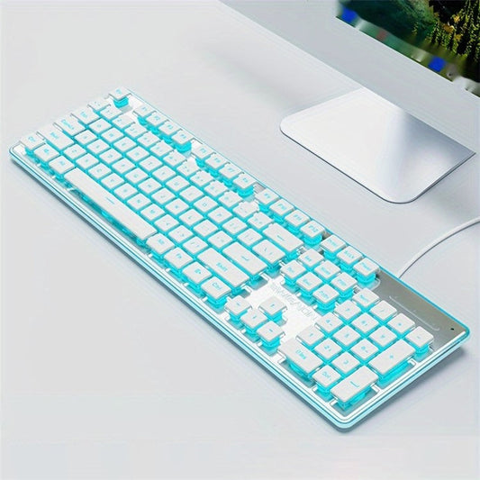 EWEADN GX710 Stylish Home Office Computer Laptop Keyboard USB Wired Mute Backlit Keyboard - Blue Backlit