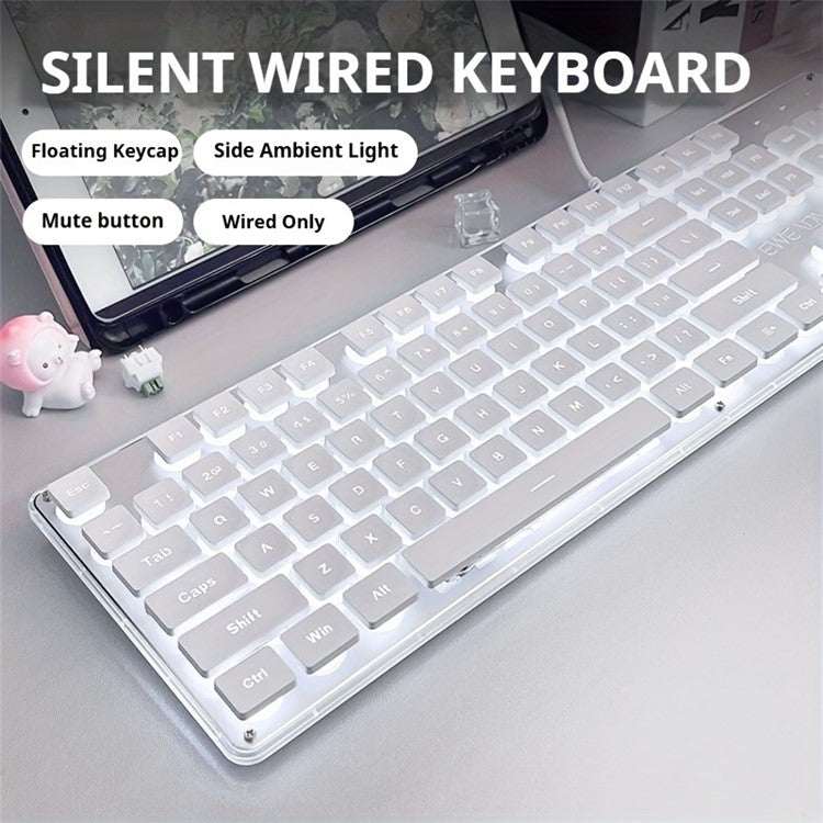 EWEADN GX710 Stylish Home Office Computer Laptop Keyboard USB Wired Mute Backlit Keyboard - Blue Backlit