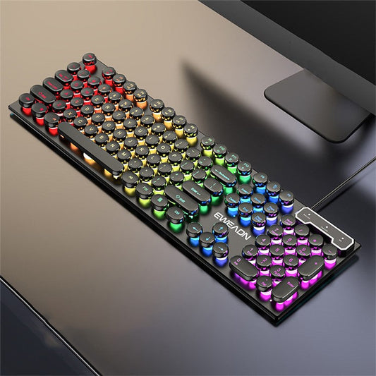 EWEADN GX30 Retro Punk Computer Laptop Keyboard USB Wired Backlit Gaming Keyboard - Black / Rainbow Light