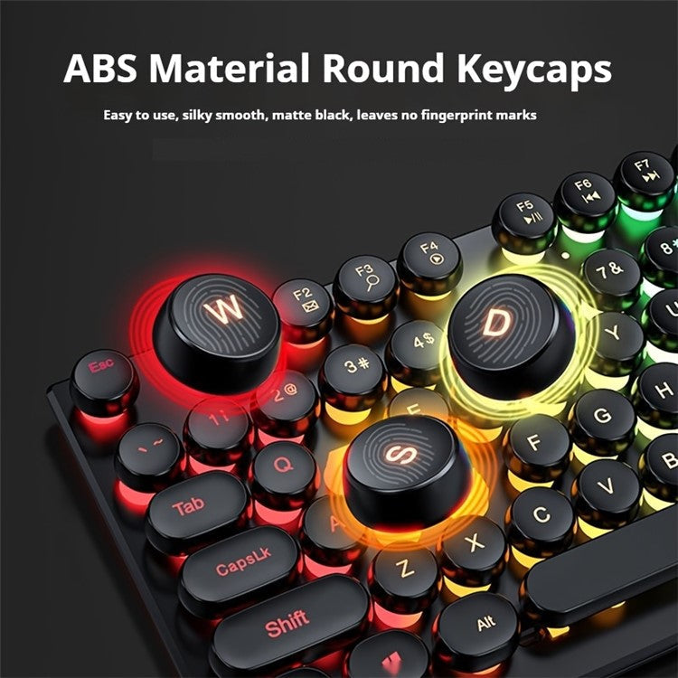 EWEADN GX30 Retro Punk Computer Laptop Keyboard USB Wired Backlit Gaming Keyboard - Black / Rainbow Light