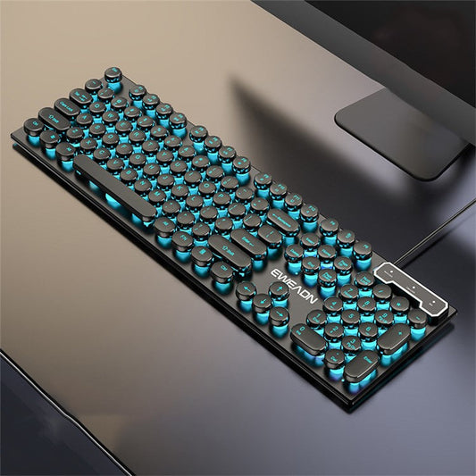 EWEADN GX30 Retro Punk Computer Laptop Keyboard USB Wired Backlit Gaming Keyboard - Black / Ice Blue Light