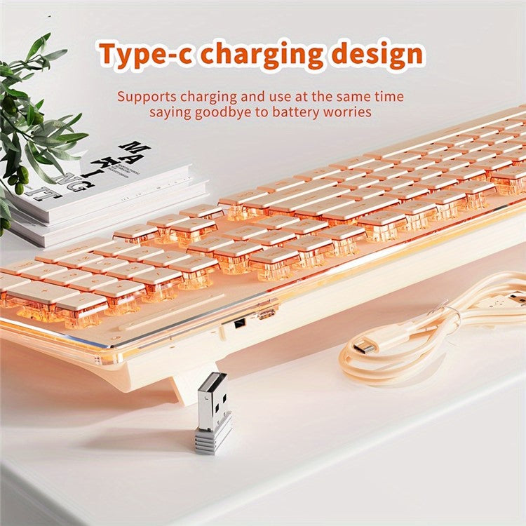 EWEADN V3 Home Office Computer Laptop Mute Keyboard USB Wired Backlit Keyboard - Pink