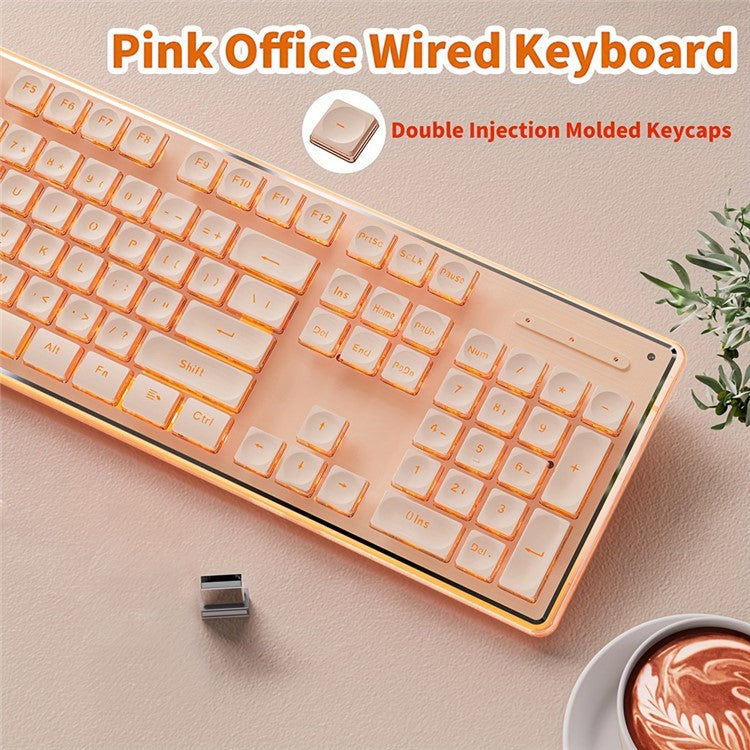 EWEADN V3 Home Office Computer Laptop Mute Keyboard USB Wired Backlit Keyboard - Pink