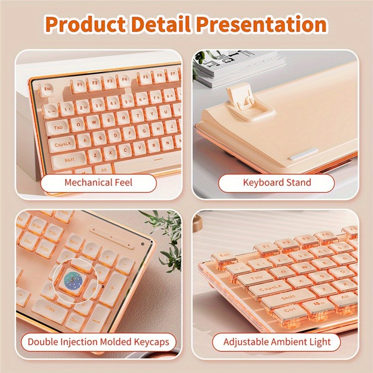 EWEADN V3 Home Office Computer Laptop Mute Keyboard USB Wired Backlit Keyboard - Pink