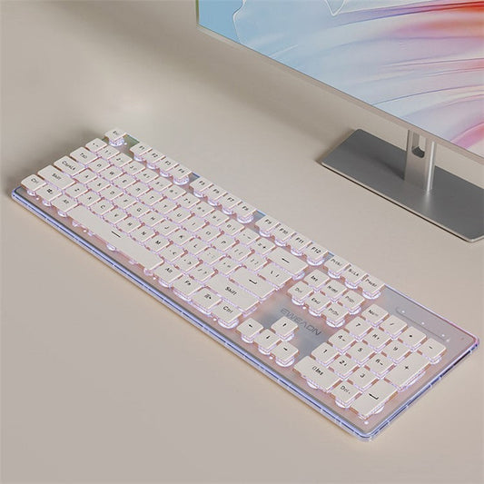 EWEADN V3 Home Office Computer Laptop Mute Keyboard USB Wired Backlit Keyboard - White