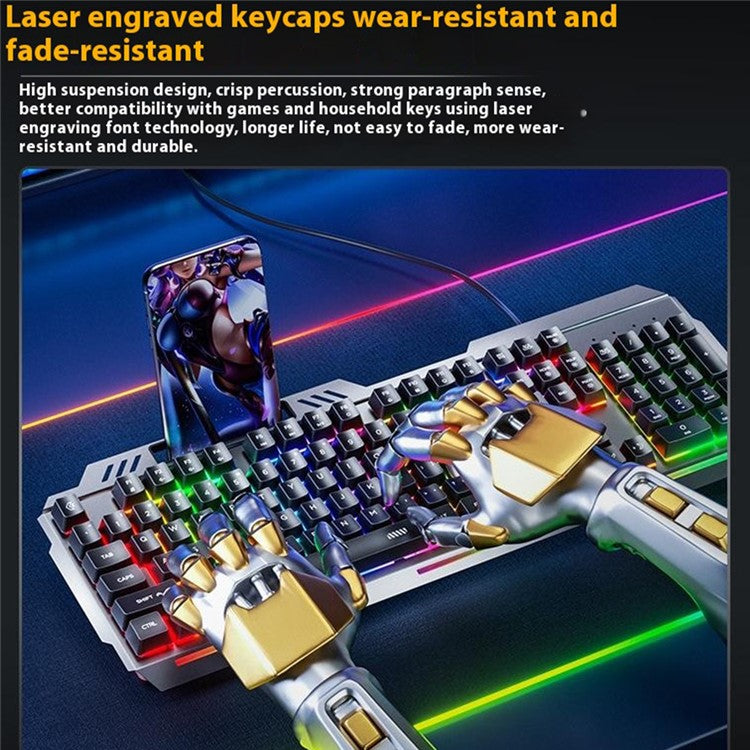 INPHIC K2 104-Key Wired Gaming Keyboard Metal Panel Mechanical Keyboard with 7 Color Backlit