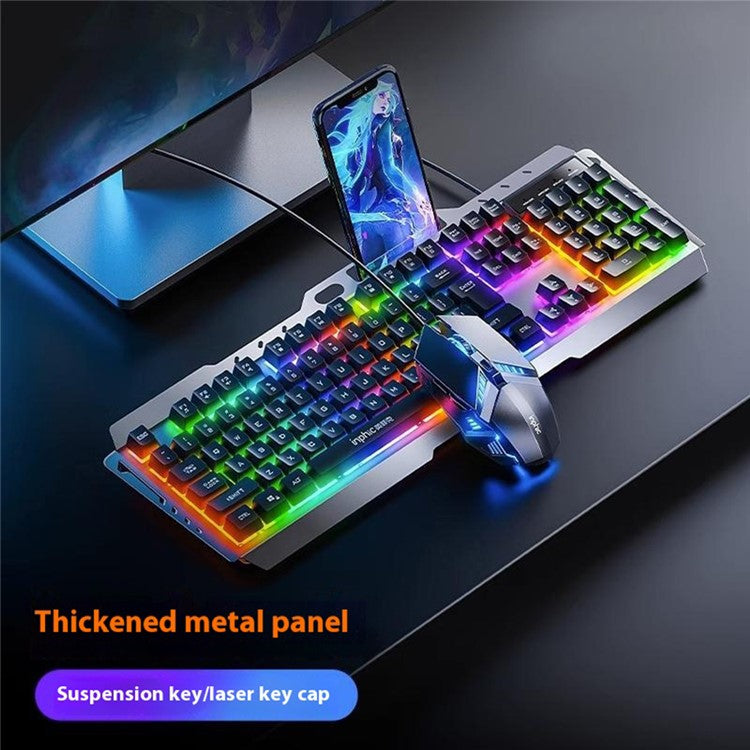 INPHIC K2 104-Key Wired Gaming Keyboard Metal Panel Mechanical Keyboard with 7 Color Backlit