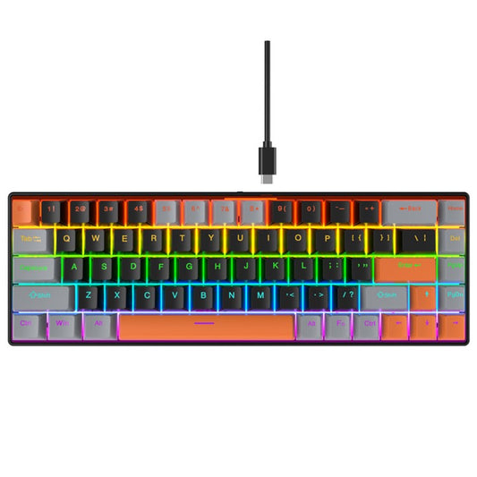 Y-FRUITFUL K68 Color Splicing Wired Keyboard 68-Key RGB Backlit Computer Office Gaming Keyboard - Orange+Grey+Black