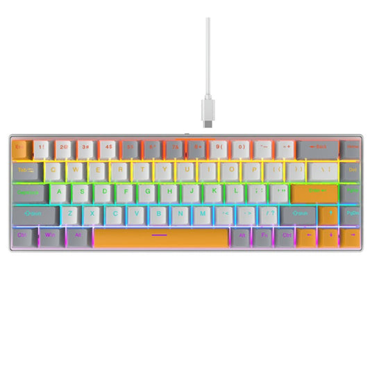 Y-FRUITFUL K68 Color Splicing Wired Keyboard 68-Key RGB Backlit Computer Office Gaming Keyboard - Yellow+Grey+White
