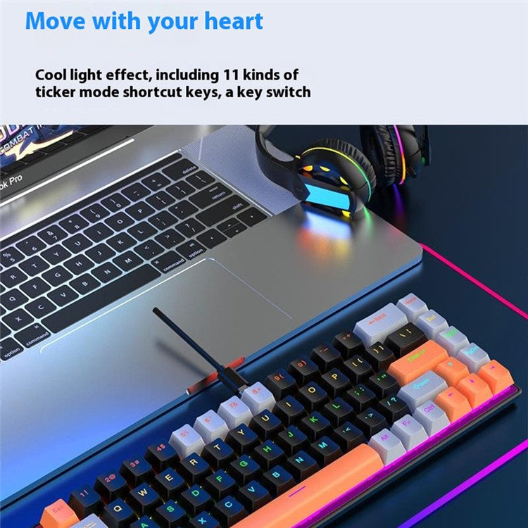 Y-FRUITFUL K68 Color Splicing Wired Keyboard 68-Key RGB Backlit Computer Office Gaming Keyboard - Yellow+Grey+White