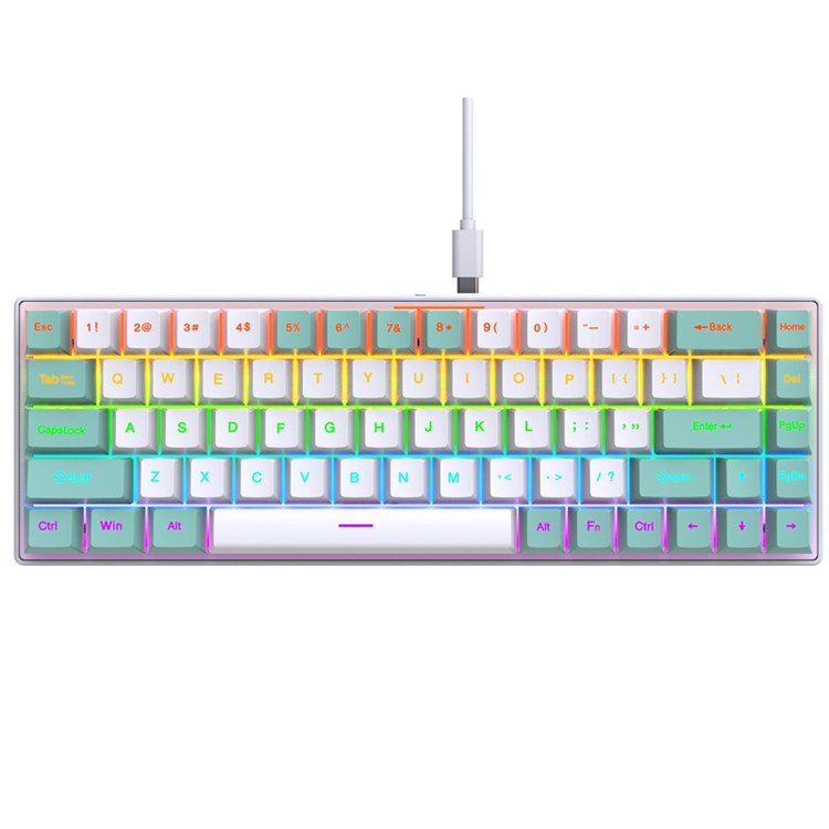 Y-FRUITFUL K68 Color Splicing Wired Keyboard 68-Key RGB Backlit Computer Office Gaming Keyboard - Green+White