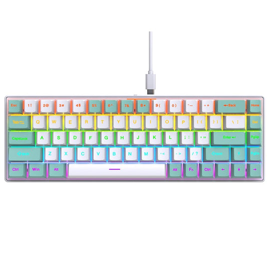 Y-FRUITFUL K68 Color Splicing Wired Keyboard 68-Key RGB Backlit Computer Office Gaming Keyboard - Green+White