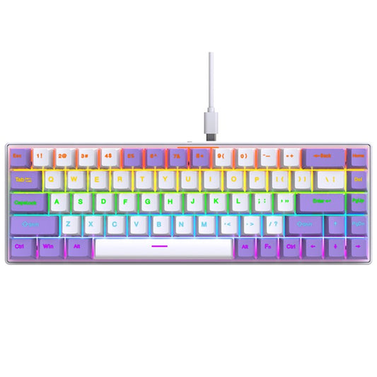 Y-FRUITFUL K68 Color Splicing Wired Keyboard 68-Key RGB Backlit Computer Office Gaming Keyboard - Purple+White