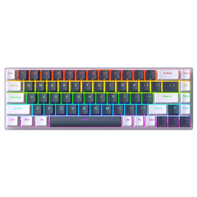 Y-FRUITFUL K68 Color Splicing Wired Keyboard 68-Key RGB Backlit Computer Office Gaming Keyboard - White+Blue