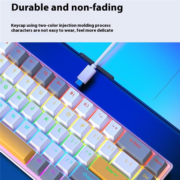 Y-FRUITFUL K68 Color Splicing Wired Keyboard 68-Key RGB Backlit Computer Office Gaming Keyboard - White+Blue