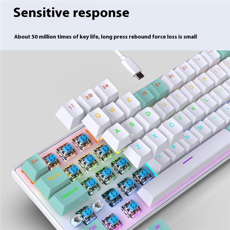 Y-FRUITFUL K68 Color Splicing Wired Keyboard 68-Key RGB Backlit Computer Office Gaming Keyboard - White+Blue