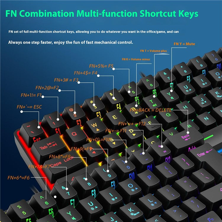 Y-FRUITFUL K401 Wired Keyboard 61-Key RGB Backlit Computer Office Gaming Keyboard