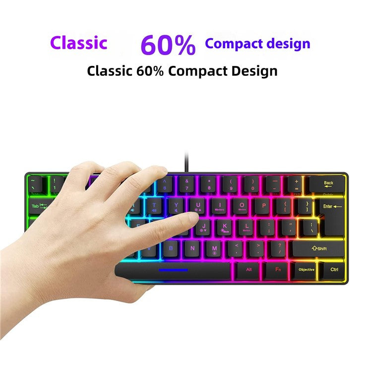 Y-FRUITFUL K401 Wired Keyboard 61-Key RGB Backlit Computer Office Gaming Keyboard
