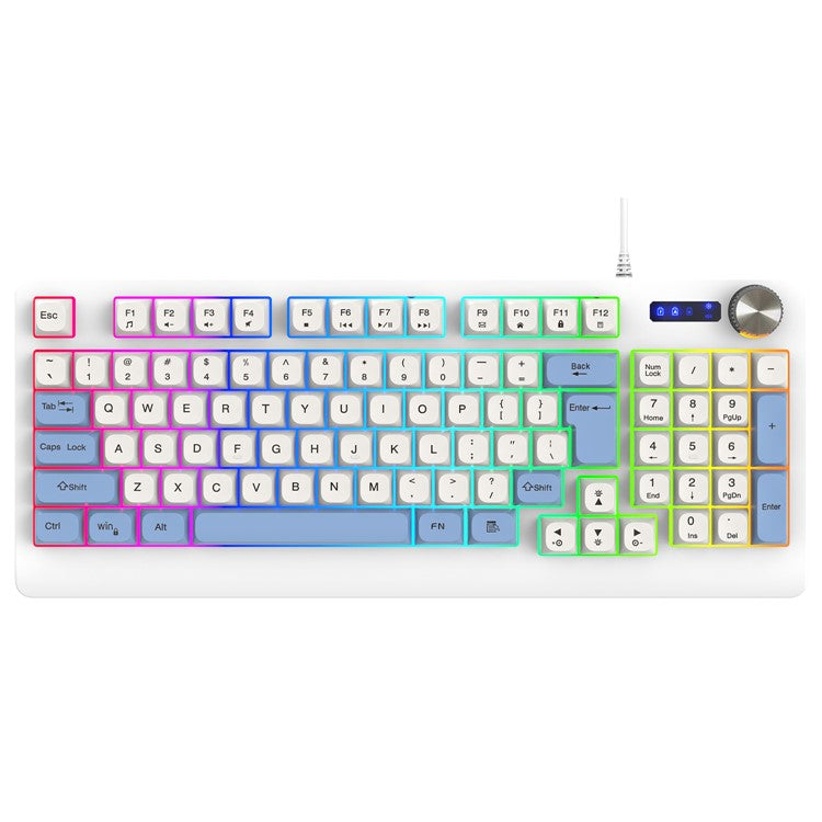 Y-FRUITFUL K93 Color Splicing Wired Keyboard 93-Key RGB Light Office Gaming Computer Keyboard - Blue+White
