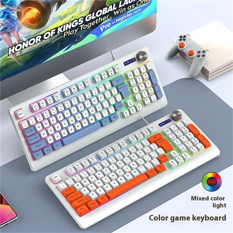 Y-FRUITFUL K93 Color Splicing Wired Keyboard 93-Key RGB Light Office Gaming Computer Keyboard - Blue+White