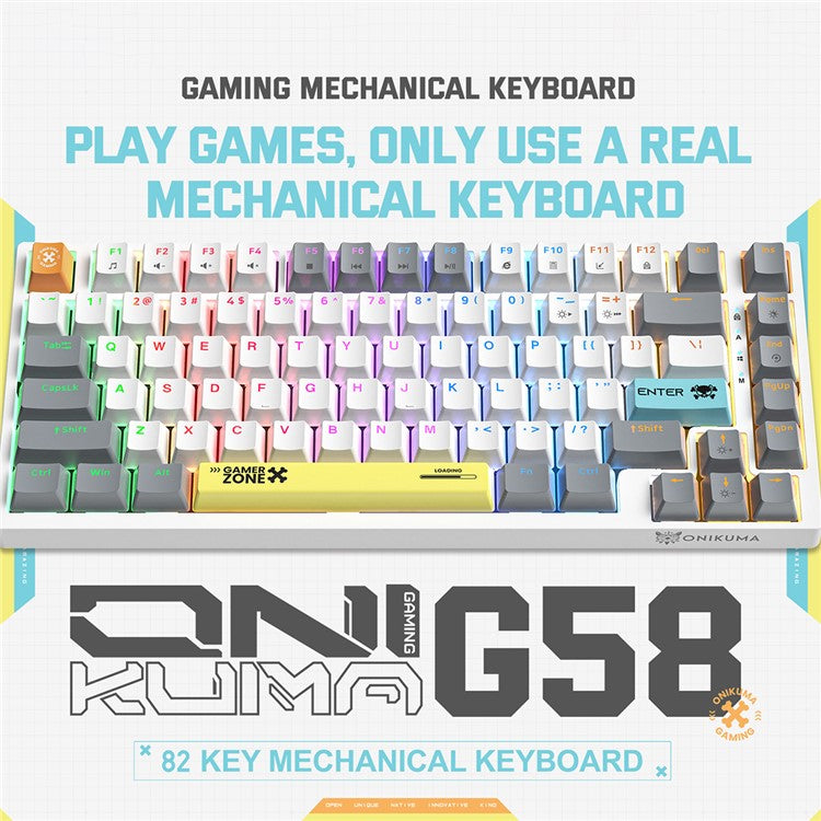 ONIKUMA G58 Hot-Swappable 82-Key Mechanical Gaming Keyboard RGB Lighting Wired Keyboard - Grey