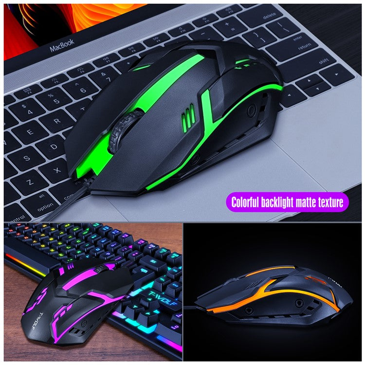 T-WOLF TF200 Gaming Keyboard USB Floating Manipulator Feel Wired Gaming Keyboard and Mouse Set - Black