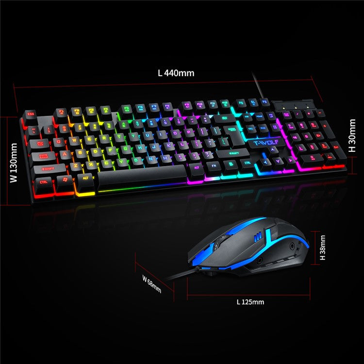 T-WOLF TF200 Gaming Keyboard USB Floating Manipulator Feel Wired Gaming Keyboard and Mouse Set - Black