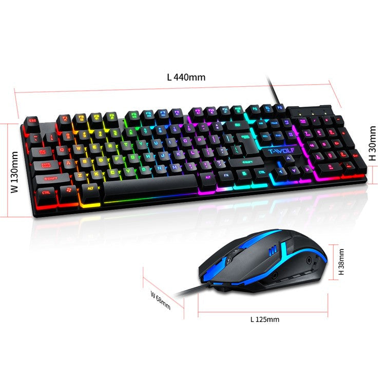 T-WOLF TF200 Gaming Keyboard USB Floating Manipulator Feel Wired Gaming Keyboard and Mouse Set - Black