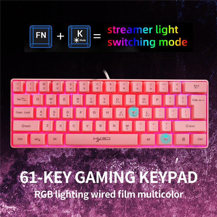 HXSJ V700 61 Keys USB Wired Gaming Keyboard with Colorful Backlight for Computer Desktop Laptop PC - Pink
