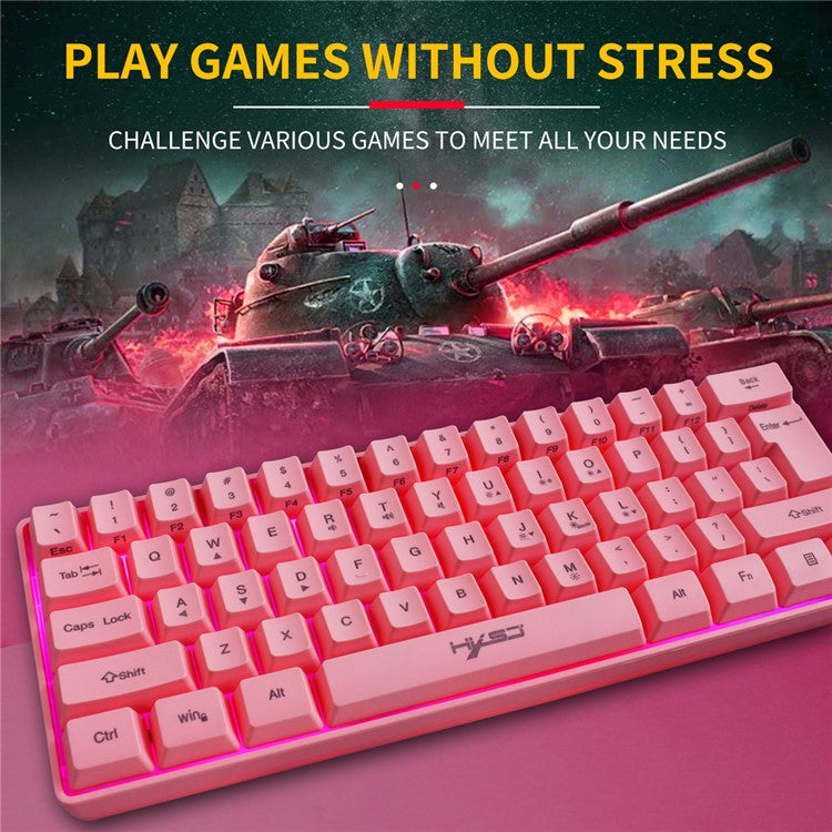 HXSJ V700 61 Keys USB Wired Gaming Keyboard with Colorful Backlight for Computer Desktop Laptop PC - Pink
