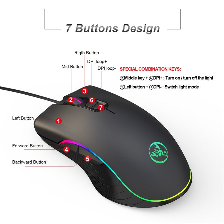 HXSJ P6 Keyboard Mouse Converter + A867 RGB Game Mouse + V100 One Hand Gaming Keyboard Set