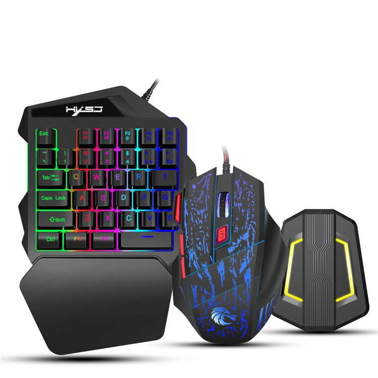 HXSJ V100 One Hand Gaming Keyboard + H300 7-Color Lightning Game Mouse + P6 Keyboard Mouse Converter Set