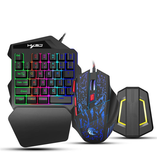 HXSJ V100 One Hand Gaming Keyboard + H300 7-Color Lightning Game Mouse + P6 Keyboard Mouse Converter Set