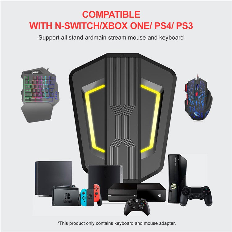 HXSJ V100 One Hand Gaming Keyboard + H300 7-Color Lightning Game Mouse + P6 Keyboard Mouse Converter Set