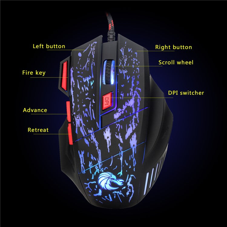 HXSJ V100 One Hand Gaming Keyboard + H300 7-Color Lightning Game Mouse + P6 Keyboard Mouse Converter Set