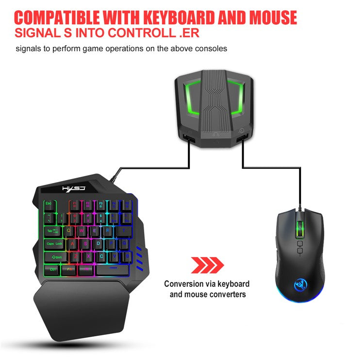 HXSJ P6 Keyboard Mouse Converter + V100 One Handed Gaming Keyboard + A883 USB Wired Gaming Mouse