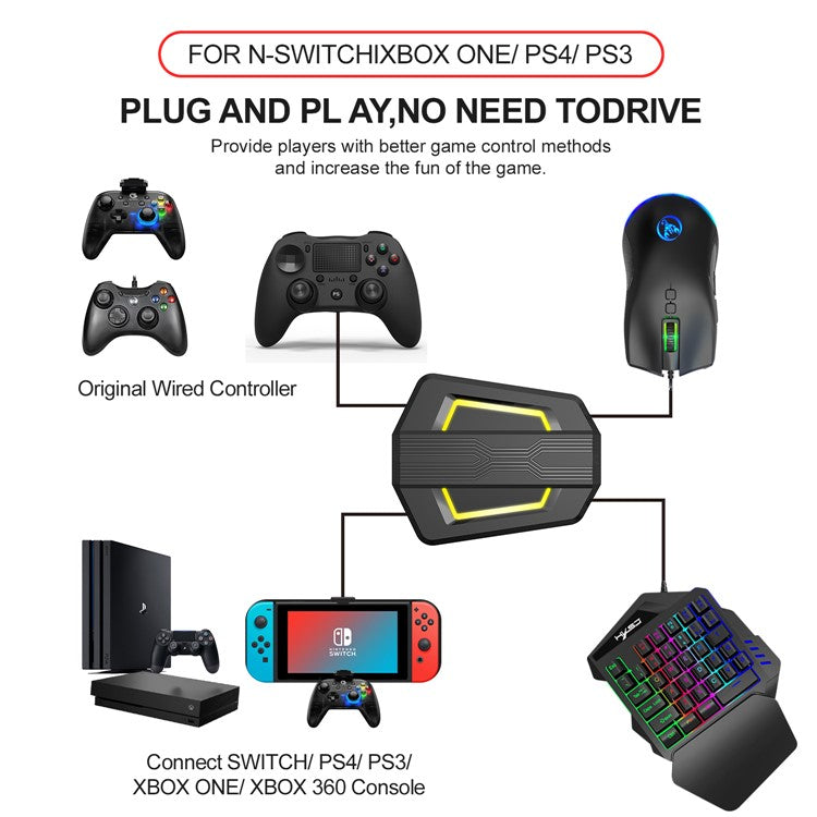 HXSJ P6 Keyboard Mouse Converter + V100 One Handed Gaming Keyboard + A883 USB Wired Gaming Mouse