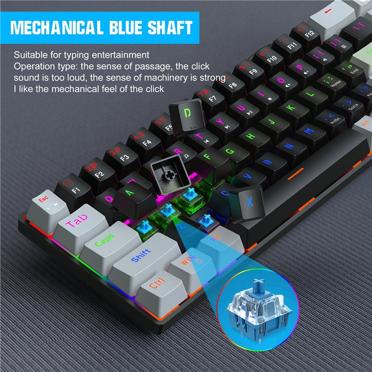 HXSJ V800 68 Keys Mechanical Keyboard with Backlit for Gaming Office - Black/Blue Switch