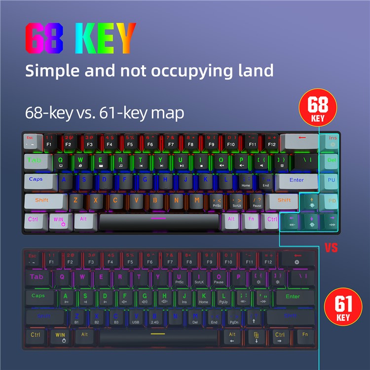 HXSJ V800 68 Keys Mechanical Keyboard with Backlit for Gaming Office - Black/Blue Switch